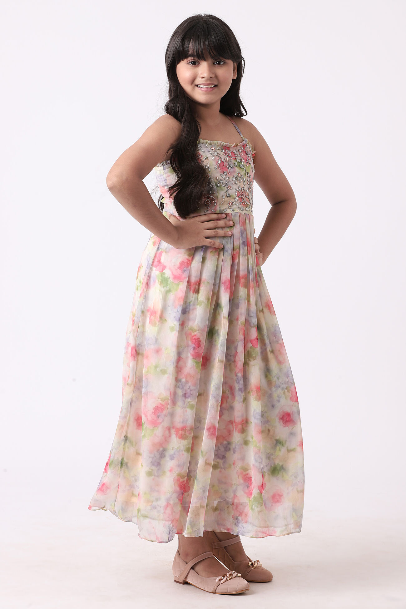 Multi Color Floral Flared Gown, Multi Color, image 2
